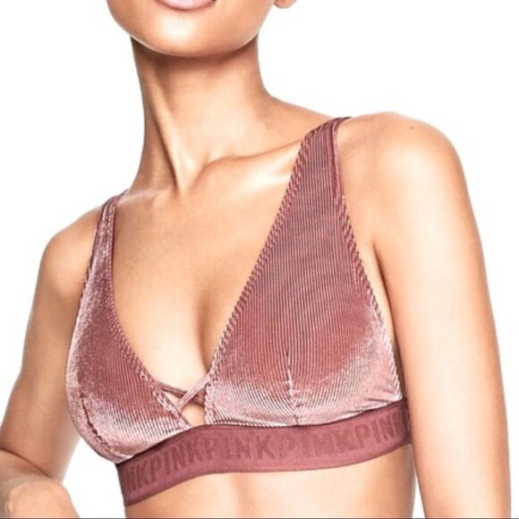 VS Pink Velvet Triangle Bralette in Baby Pink Small - Picture 1 of 10